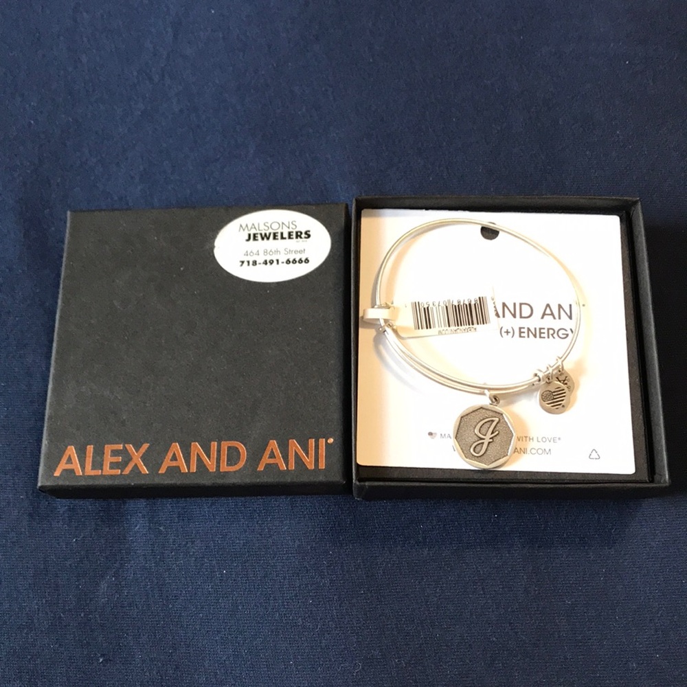 Alex and Ani Silver J Initial Bangle Bracelet